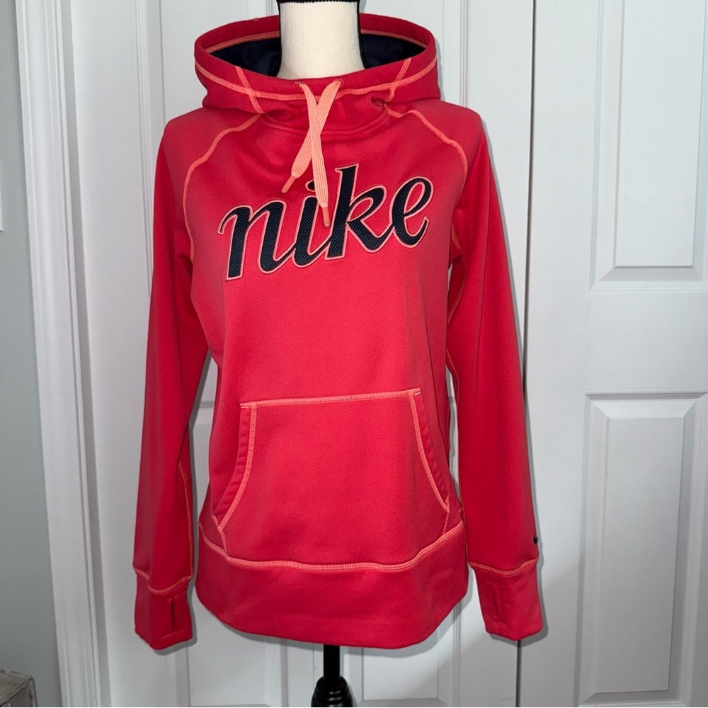 Nike Coral Hoodie with Black‎ Logo contrasting stitching fleece lining Medium